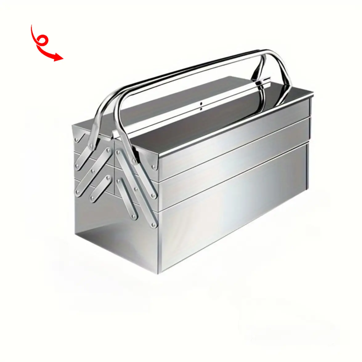 3-Layer Folding Stainless Steel Toolbox - Triple-Fold, Foldable, Large-Capacity Portable Hardware Storage Box for Tool Organization, Car Maintenance, No Assembly Required