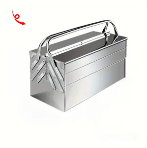 Stainless Steel Portable Triple-Fold Toolbox - Large-Capacity, Multi-Functional Foldable Hardware Storage Box for Hardware, Car Maintenance, No Assembly Required