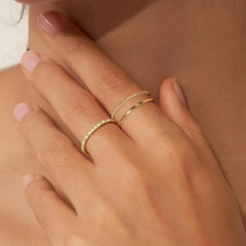 Tewiky 3PCS Rings For Women Stackable Thin Rings For Women Wedding Rings Non Tarnish Wedding Bands Aesthetic Jewelry Size For 5-12