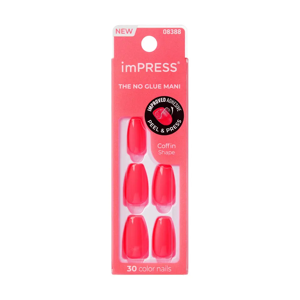 KISS imPRESS No-Glue Press-On Coffin Nails - Bright & Neon Colors, 30pcs