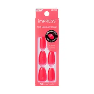 KISS imPRESS No-Glue Press-On Coffin Nails - Bright & Neon Colors, 30pcs