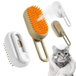 Two-Piece Steam Pet Grooming Brush 3-in-1 Shedding Cleaning Tool for Cats and Dogs – Soft Silicone Comb Reduces Static Knots(White and Brown)