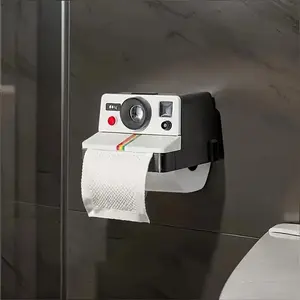 A toilet paper holder with a storage rack, a vintage film camera-shaped tissue box, a traceless tissue holder with a phone stand, bathroom accessories, bathroom organization and storage, Bathroom Organizer Supplies