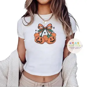 [SALE UP TO 55%] Coquette Pumpkin Cherries Baby Tee, Mickey And Minnie Pumpkin Shirt, Coquett Halloween Shirt, Halloween Pumpkin Shirt