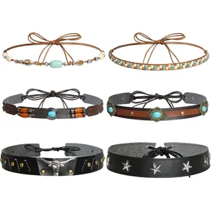 6 count Cowboy Hat Band Replacement Ethnic Western Cowgirl Hat Belts Classic Turquoise Hatbands for Women Men