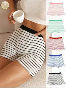 Women's Striped Print Underwear Set, Breathable Fabric, Casual Style, All Seasons Wear, Comfortable Plain Waistband Panties, Everyday, Casual Comfy Panty