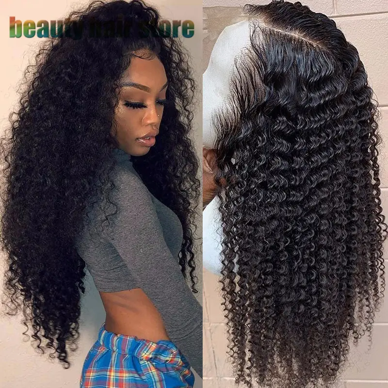 9A Grade 13X4 Brazilian Kinky Curly Lace Front Wigs Human Hair, Heat Resistant Curly Human Hair Wig for Women