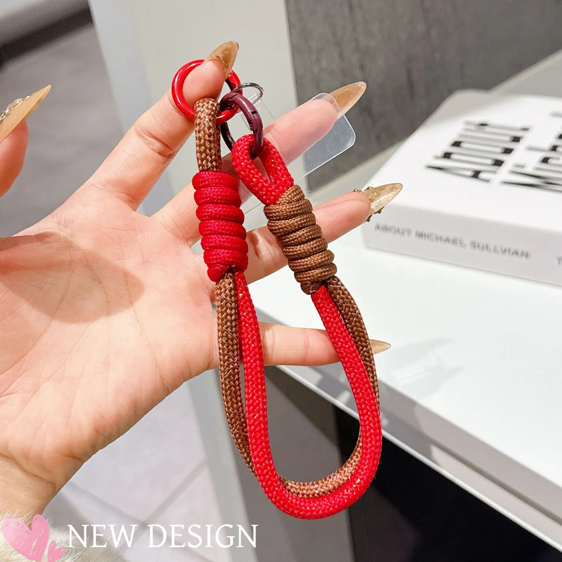 Two-Tone Phone Lanyard Keychain: Minimalist, Short, Portable, for Bags, Toys, and Headphone Covers—Braided Lanyard and Charm
