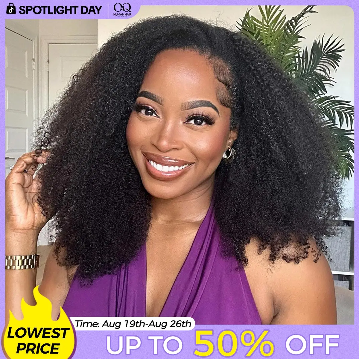 [3 In 1 Half Wig] OQ HAIR Afro Curly Wear Go Glueless Half Wig 180% 250% Density Upgrade With Drawstring Cap Invisible Hairline Human Hair Wigs Beginner Friendly #SohoChic #TikTokShopBackToSchool