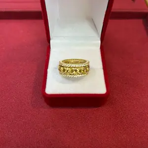 14k Gold Spinning Chino Link Ring with Elegant Design with Cubic Zirconias Stylish Wear size 7