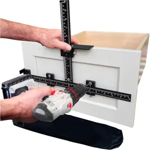 Pro Cabinet Hardware Jig with Center Drill Guide, Hole Drilling for Drawer Handles and Pulls, Easy Install Tool - Full Aluminum Body with Free Carrying Case