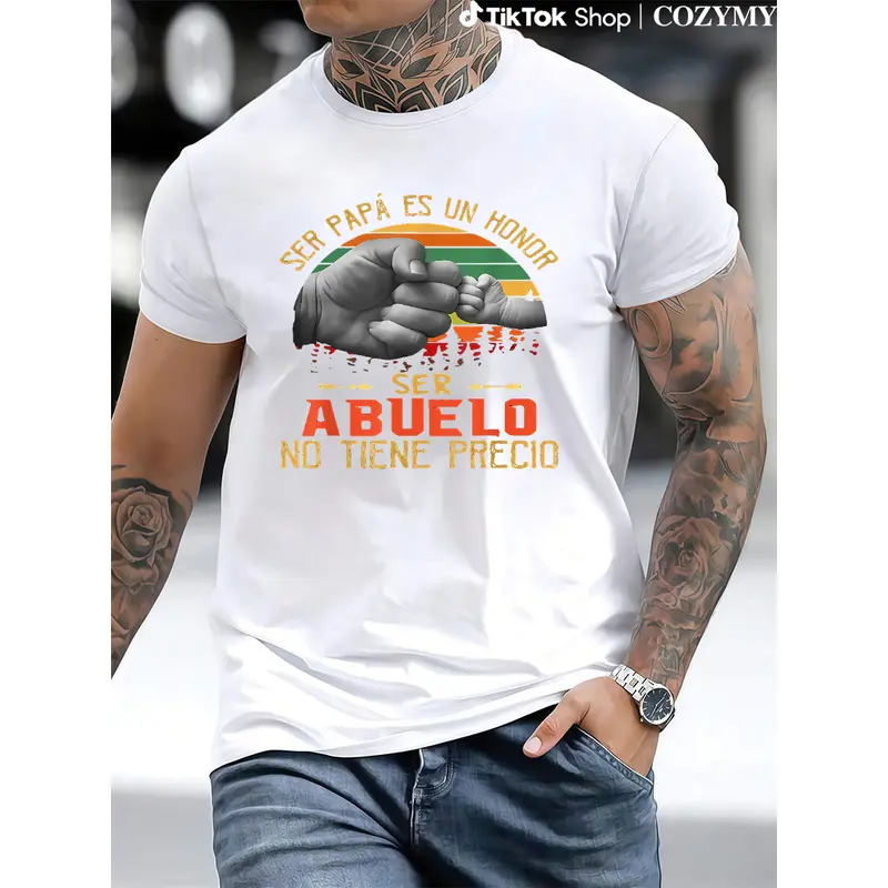 Men's Family Love Short-Sleeve Relaxed-Fit T-Shirt, Dad Grandpa Themed Top, Casual Apparel