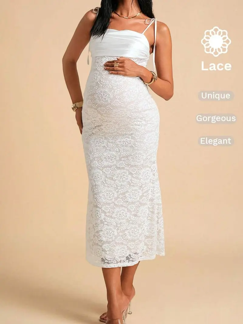 knee length dresses for ladies Peach Lace Baby Shower, Evening, Formal Maternity Dress Large / Peach main image 0