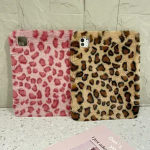 Plush Leopard Print Tablet Case with Pen Slot, Compatible with iPad 10th/11th, iPad Pro 11/12.9/13 Inch, Lightweight Protective Cover