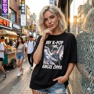 Beautiful Korean Idol Oppa Off-Duty Style Oversized Tee, K-Pop Idol Aesthetic Loose Fit T-shirt, Casual Fan Shirt for Women, Unisex Cotton Streetwear