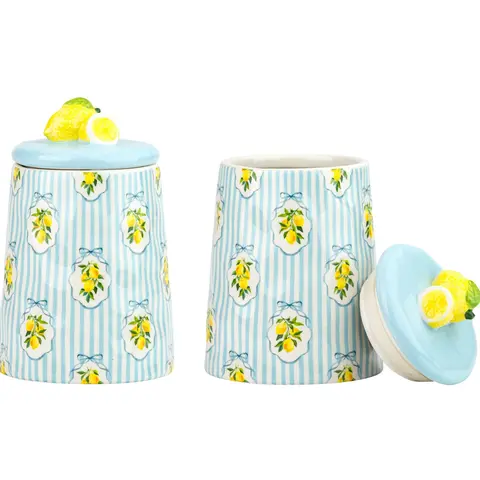 10 Strawberry Street Set of 2 Amalfi Lemon Stripe Canisters