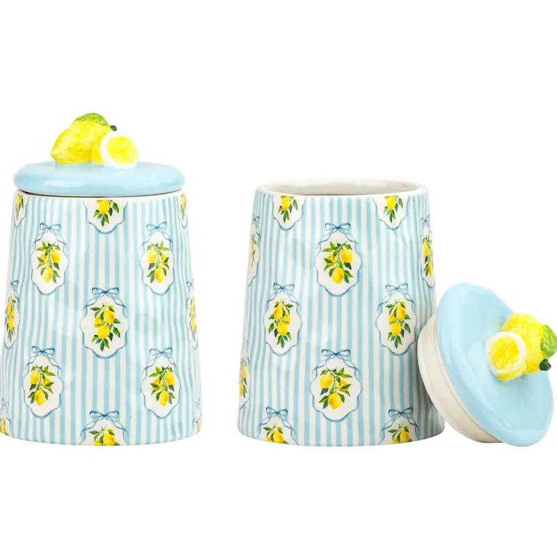 10 Strawberry Street Set of 2 Amalfi Lemon Stripe Canisters