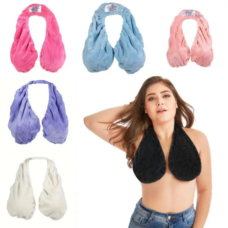 Female Hair Drying Towel Bra - 80% Polyester 20% Nylon, Neck Strapless Wear, Double-Sided Plush, Water-Absorbent, Breathable, Soft Warm, Hangable, Beach-To-Home Use, Indoor Bathroom Daily Home Supplies Towel