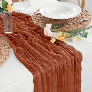 1Pack Dark Red Cheesecloth Table Runner, Runner Gauze Boho Wedding Decor Romantic Table Runner for Wedding Birthday Party