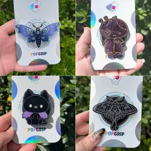 (4 Options) Purple Skull Butterfly Phone Grip MagSafe, Cute Voodoo Doll Phone Holder, Black Cat & Black Moth Kindle Grip, Funny Grip Holder, Gifts For Girls Boys
