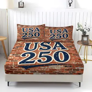 3Pcs 250th Anniversary of America Printed Fitted Sheet Set, Vintage American Style Bedding Set, Soft and Breathable Fabric, Deep Pocket Design, Easy to Clean, Perfect for Independence Day Bedroom Decoration