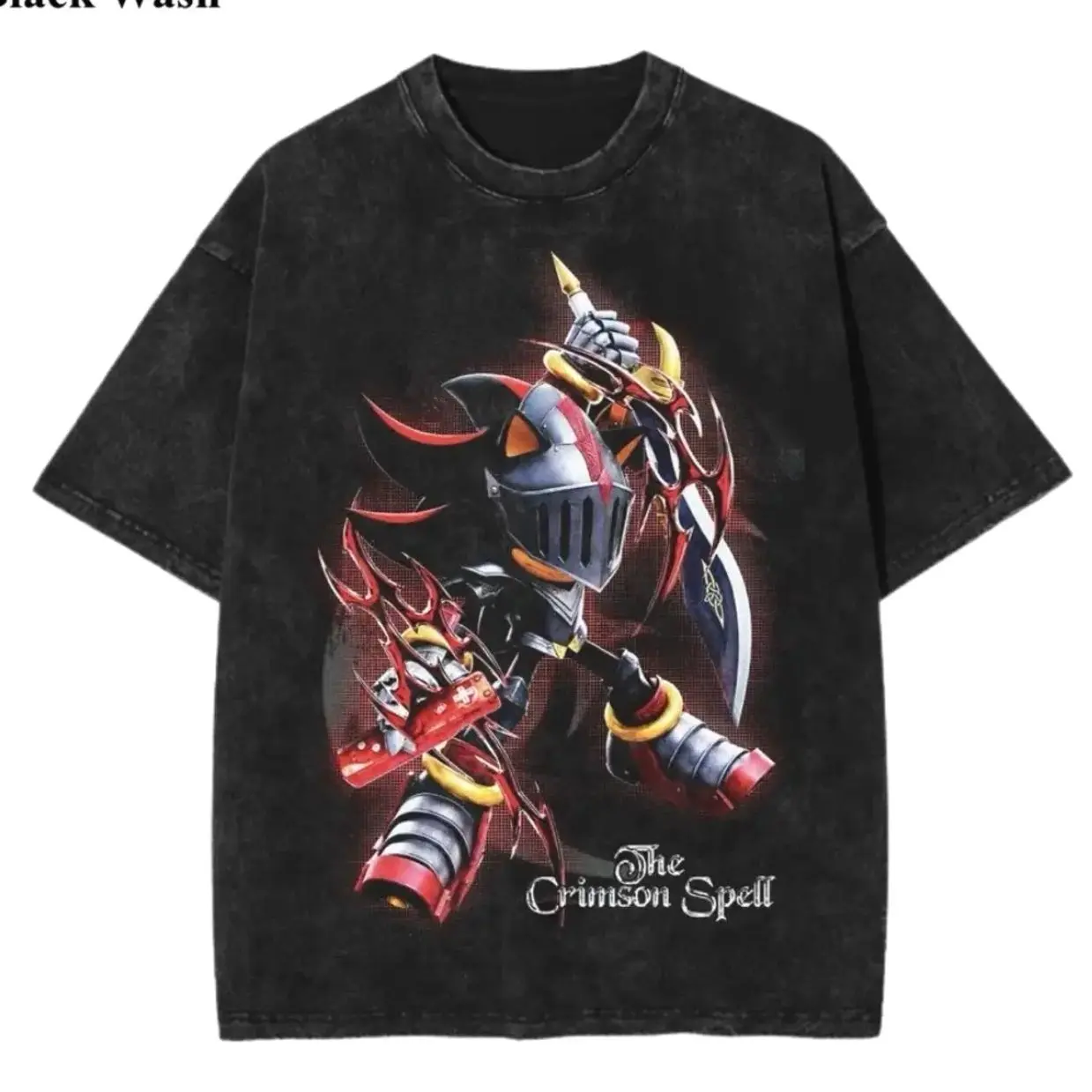 Vintage Shadow The Hedgehog Black Kinght Wash Tee, Shadow The Hedgehog Graphic Tees, Sonic T-Shirt, Unisex Anime Shirt, PKM Gift, Gym Workout Shirt, Menswear Womenswear Streetwear Top Fit Oversize
