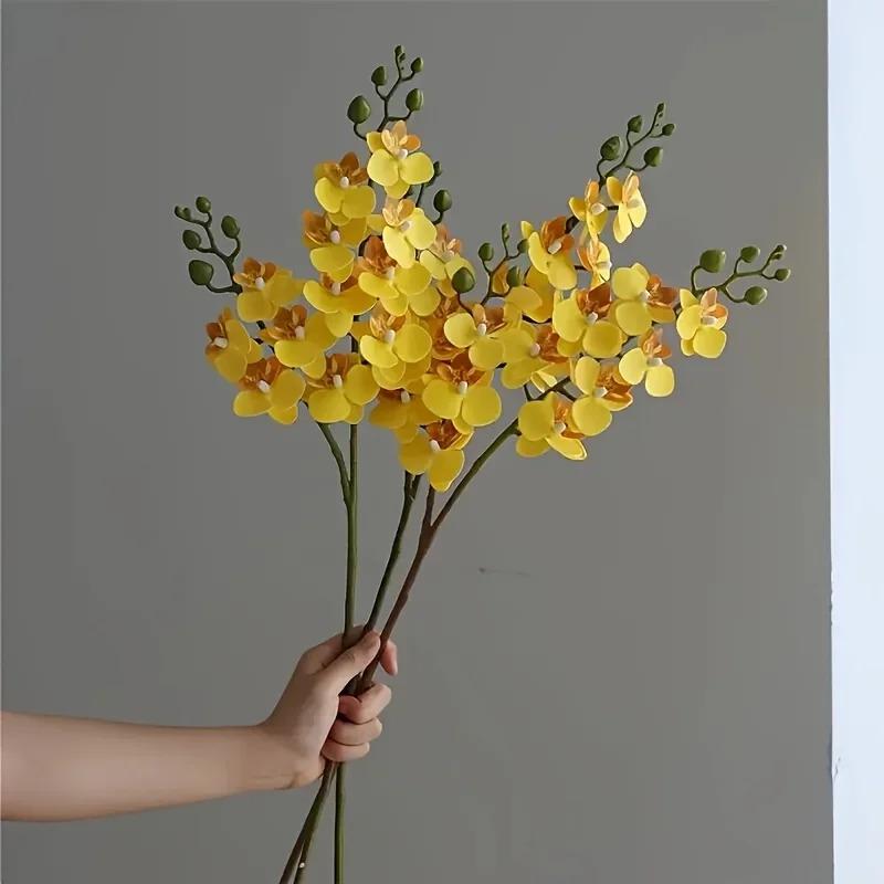 3-Pack 25.2inch Realistic Long Stem 2-Branch Artificial Orchid Flowers - Lifelike Plastic Fake Flowers for Home & Wedding Decor