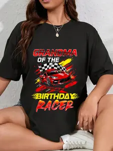 100% Cotton Unisex Grandma Of The Birthday Racer Race Car Party Family Matching T-Shirt