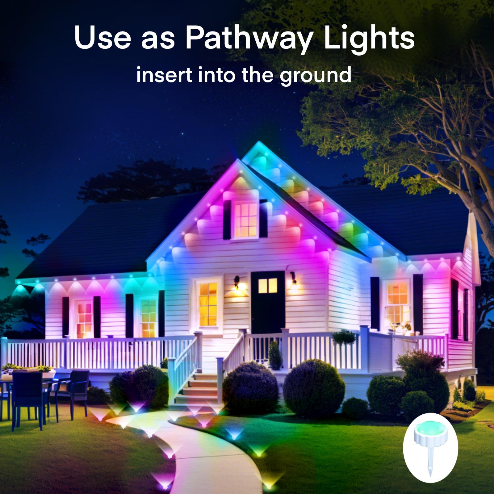 33ft/54ft Permanent Outdoor RGB LED Lights - IP67 Waterproof Exterior Lighting Fixtures with Smart App Control, Remote, DIY Scene Modes, Music Sync, USB Cable, Cells for Garden, Christmas Decor