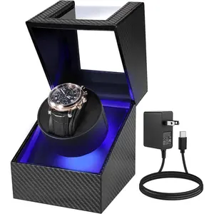 Watch Winder for Automatic Watches,Single Watch Winder with LED Light,Rotating Watch Case with  Quiet ,4 Modes Watch Rotator for Men, USB-C AC Adapter