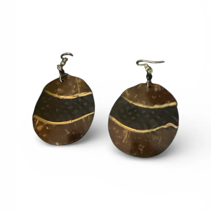 Handcrafted Coconut Shell Earrings with Gold Accents - Unique Boho Style Jewelry for Women