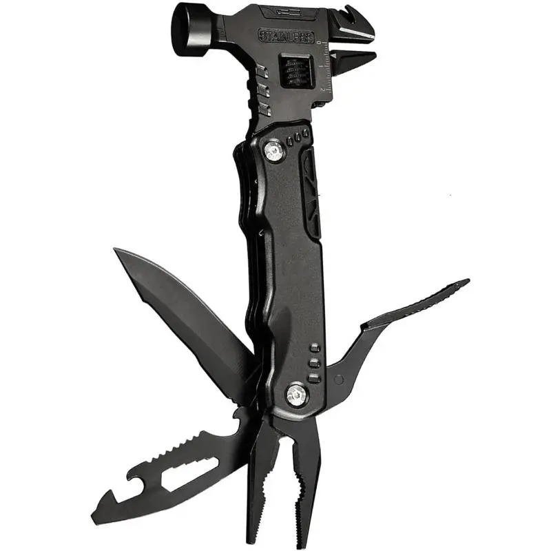 16-in-1 Compact Rust-Resistant Stainless Steel Multitool - Foldable Handle Emergency Tool with Laser Scale, Screwdriver, Pliers, Bottle Opener, Blades, Adjustable Wrench, Hammer, Survival Supplies, Precision Camping Tool, Gift For Dad, Multitool Blades, P