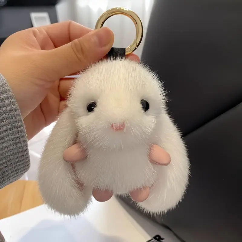 Cute Long-Ear Rabbit Key Ring, Available in White, Pink & Gray, Stylish Plush Pendant for Bags & Car Keys. Rabbit Design Ideal for Easter Decorations, Graduation & Birthday Gifts