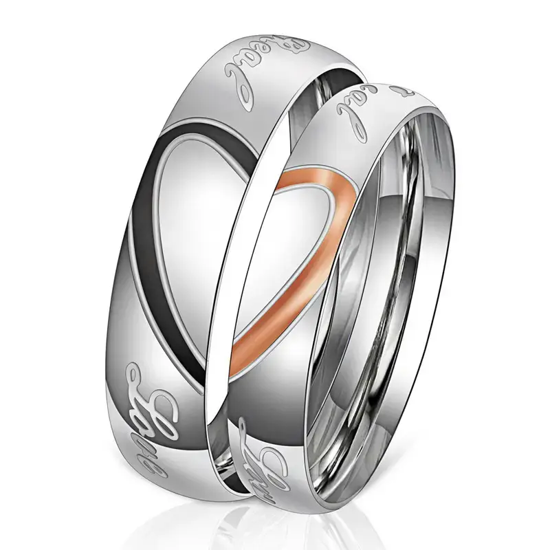 Matching Promise Rings For Couples Love You Forever Wedding Bands Sets Him and Her Half Heart Rings Stainless Steel Comfort Fit