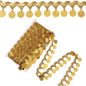10 Yards Gold Trim Coin Sequin Tassel Fringe Sequins Lace Tassel Trims with Plastic Pendants for Dance Dress Decoration Costume Craft Party Accessories