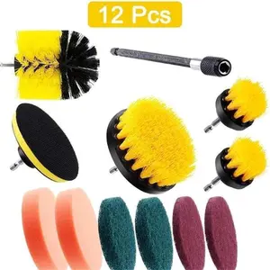 Drill Brush Scrub Pads 12 Piece Power Scrubber Cleaning Kit - All Purpose Cleaner Scrubbing Cordless Drill for Cleaning Pool Tile, Sinks, Bathtub, Brick, Ceramic, Marble, Auto, Boat，Drill Brush，Drill Brush Attachments for Cleaning，Car Buffer.