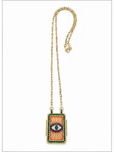 PROTECTION AMULET 22" ADJ 18 KT PLATED OVER STAINLESS STEEL NON TARNISHING BOX CHAIN ENAMEL/CRYSTAL PENDANT
