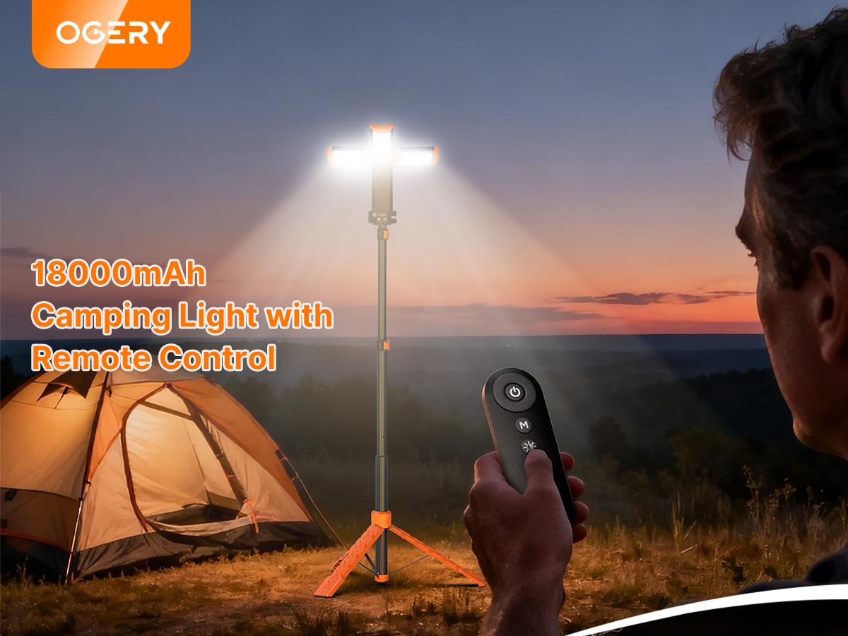 OGERY 2026 Remote-Controlled 2850LM Camping Lights with Tripod, 18000mAh Rechargeable Camping Lantern & LED Work Light, Detachable Tripod Stand up to 6.7 ft, 3 Lamp Heads for Camping & Emergency Use OGERY 2026 Remote-Controlled 2850LM Camping Lights with Tripod, 18000mAh Rechargeable Camping Lantern & LED Work Light, Detachable Tripod Stand up to 6.7 ft, 3 Lamp Heads for Camping & Emergency Use