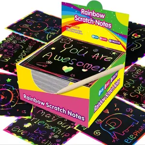 DIY Rainbow Magic Scratch Paper Art Set, 100pcs/box Scratch Paper with 2 Counts Wooden Pen, Creative DIY Scratch Painting Supplies for School, Diy Craft Kit
