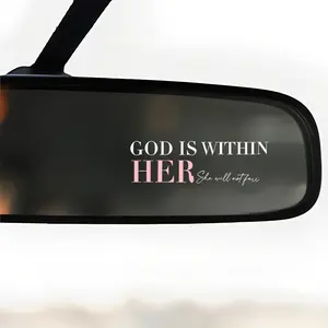 3PCS/SET "GOD IS WITHIN HER" Faith & Inspirational Sticker, Car Stickers, Suitable for Car Rearview Mirror/Window, Pink-White Contrast + Bible Verse Element Design, Waterproof & Wear-Resistant, Inject an Inspirational Vibe into Your Ride