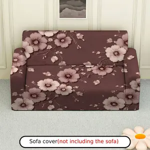 1Pc Floral Pattern Chocolate Brown Stretch Sofa Cover - Soft, Breathable with Elastic Fit, Machine Washable, Perfect for Festive Decor, Sofa Covers for Living Room