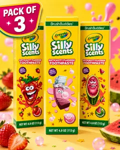 Toothpaste Crayola Silly Scent Anticavity with Flouride - Set of 3 - Flavors: Strawberry, Bubble Gum, Watermelon, fun for kids, toddlers and youths