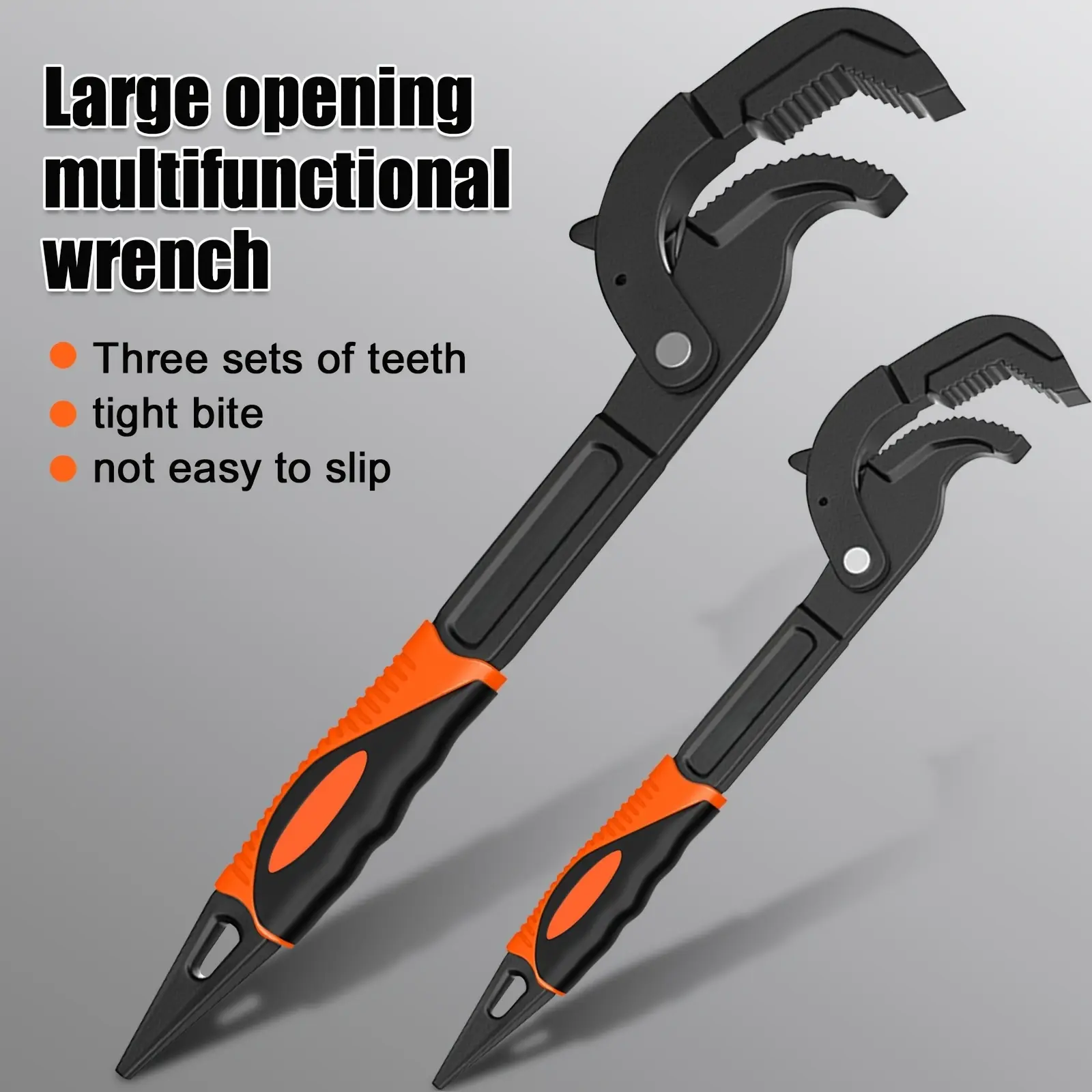 2PC Multifunctional Wrench Set - Self Locking 10in & 14in Anti-Skid Spanners & Wrenches with Large Opening, Self-Tightening Grip, Non-Slip Teeth for Nuts/Bolts, Home Repair, Automotive Use