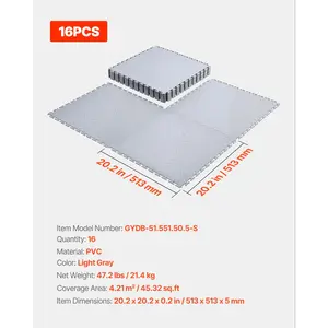VEVOR Garage Floor Tiles Interlocking, 16 Pack 20.2x 20.2x 0.2 in Interlocking Modular Garage Flooring Tiles, Diamond Plate Slip-Resistant PVC Mats for Workshop, Warehouse, Tool Room, Light Gray