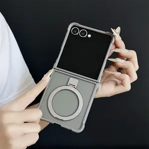 Samsung Galaxy Z Flip Case, Wireless Charging Compatible, Metal Stand, Anti-Slip Design, Shockproof Foldable Phone Cover, Shockproof Casing