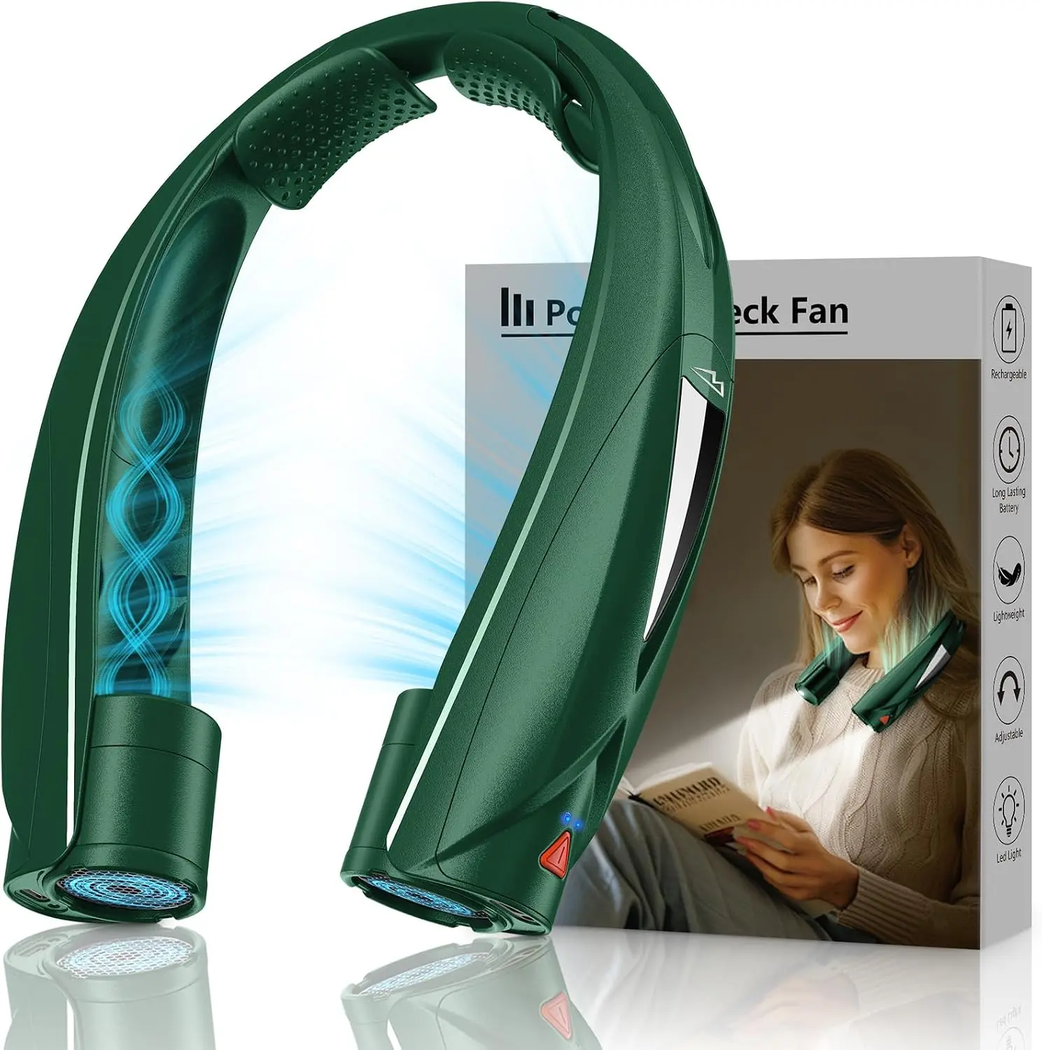 Laimiod Hand Free Portable Neck Fan with LED Book Light for Men & Women