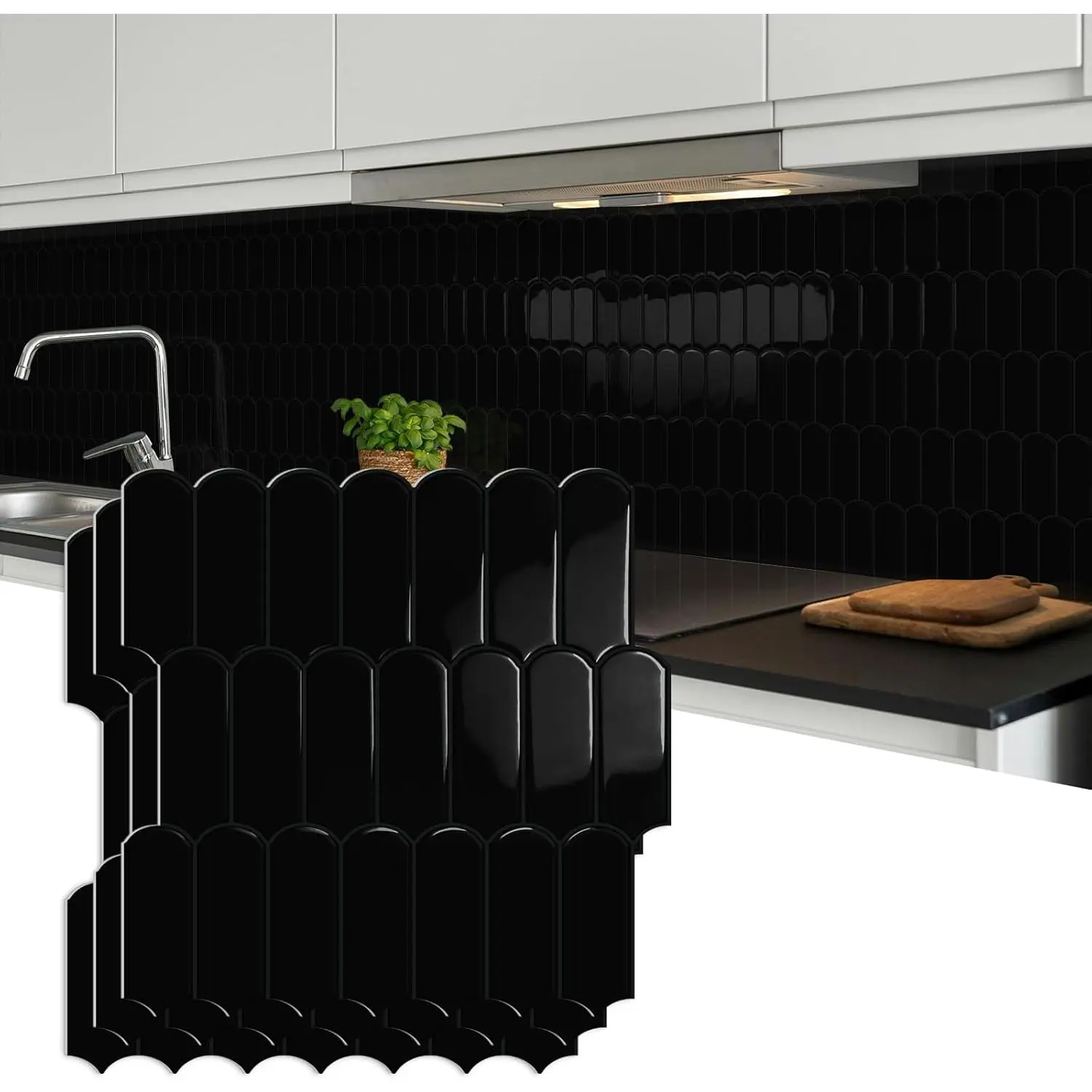 10-Sheet Upgraded Thick Peel-and-Stick Kitchen Backsplash Tiles, Waterproof Self-Adhesive Vinyl Wall Tiles for Kitchen, Bathroom, Home Items (Black, 12"×12")