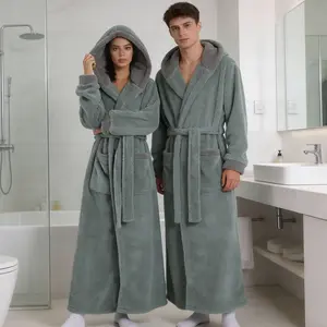 Cozy Couple Bathrobe 250g Solid Color Hooded Soft Plush Robe for Him & Her Lightweight Comfortable Matching Attire