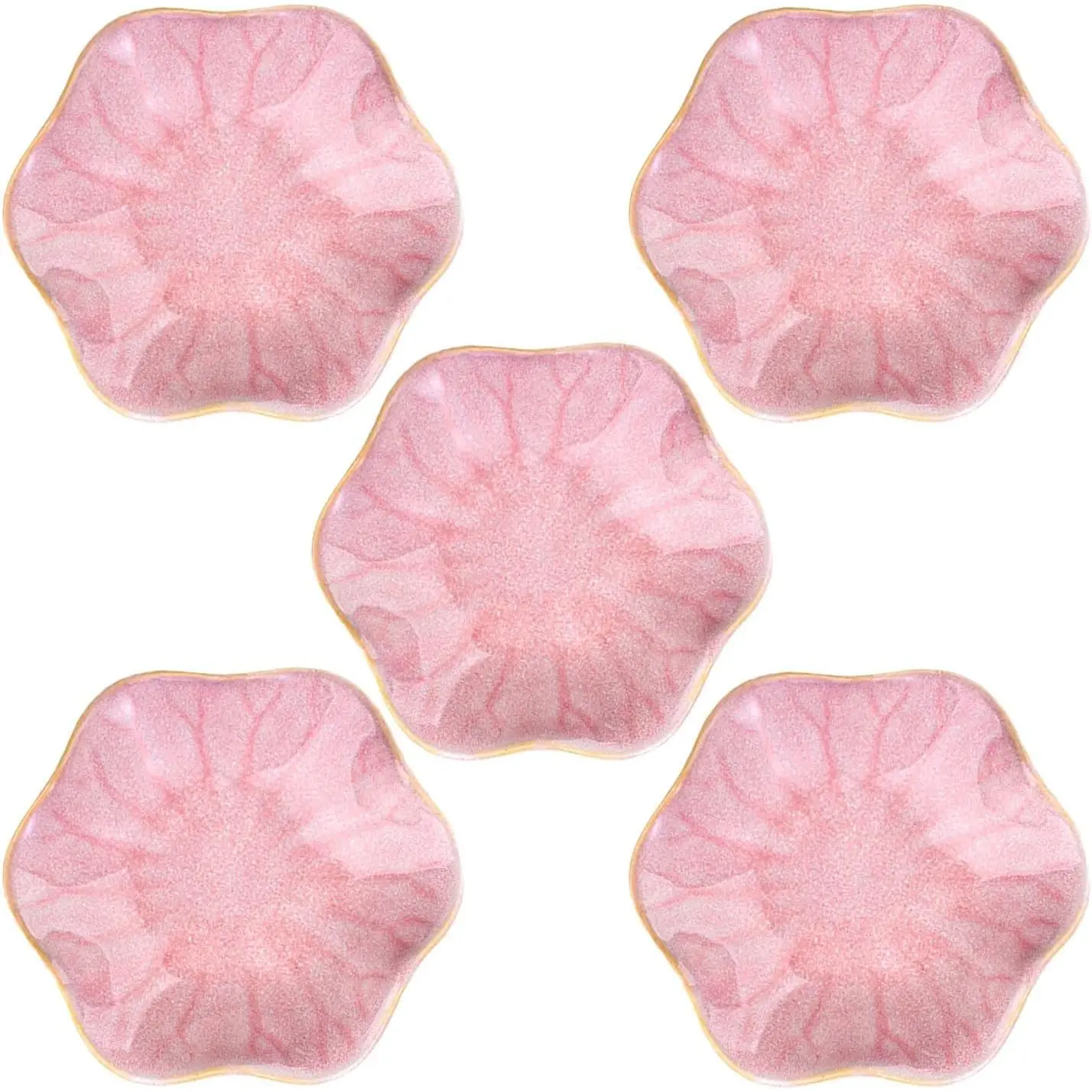 Pink Flower Plates Ceramic Floral Dishes Small Dipping Sauce Cups Soy Sauce Dish Prep Bowls - Set of 5