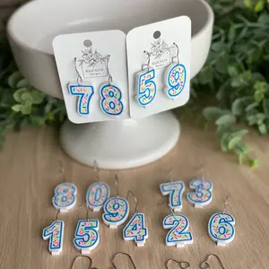 Blue Birthday Candle Earrings - Fashion Accessory acrylic jewelry candles handpainted